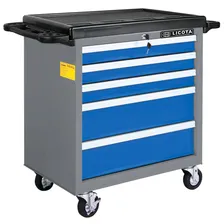 LICOTA AWX-2602BTSEK01 Телега инструментальная 256пр., 5 полок, пласт. стол., сине-серая